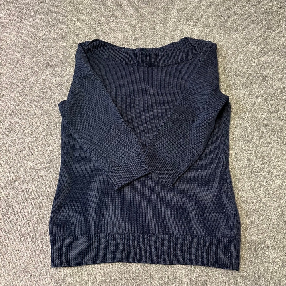 Lauren Ralph Lauren Sweater Womens Size M Navy Blue Boat Neck 3/4 Sleeve Cotton